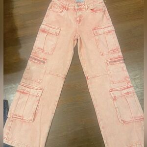 Women’s Pink Cargo Jeans - Casual Wide Leg